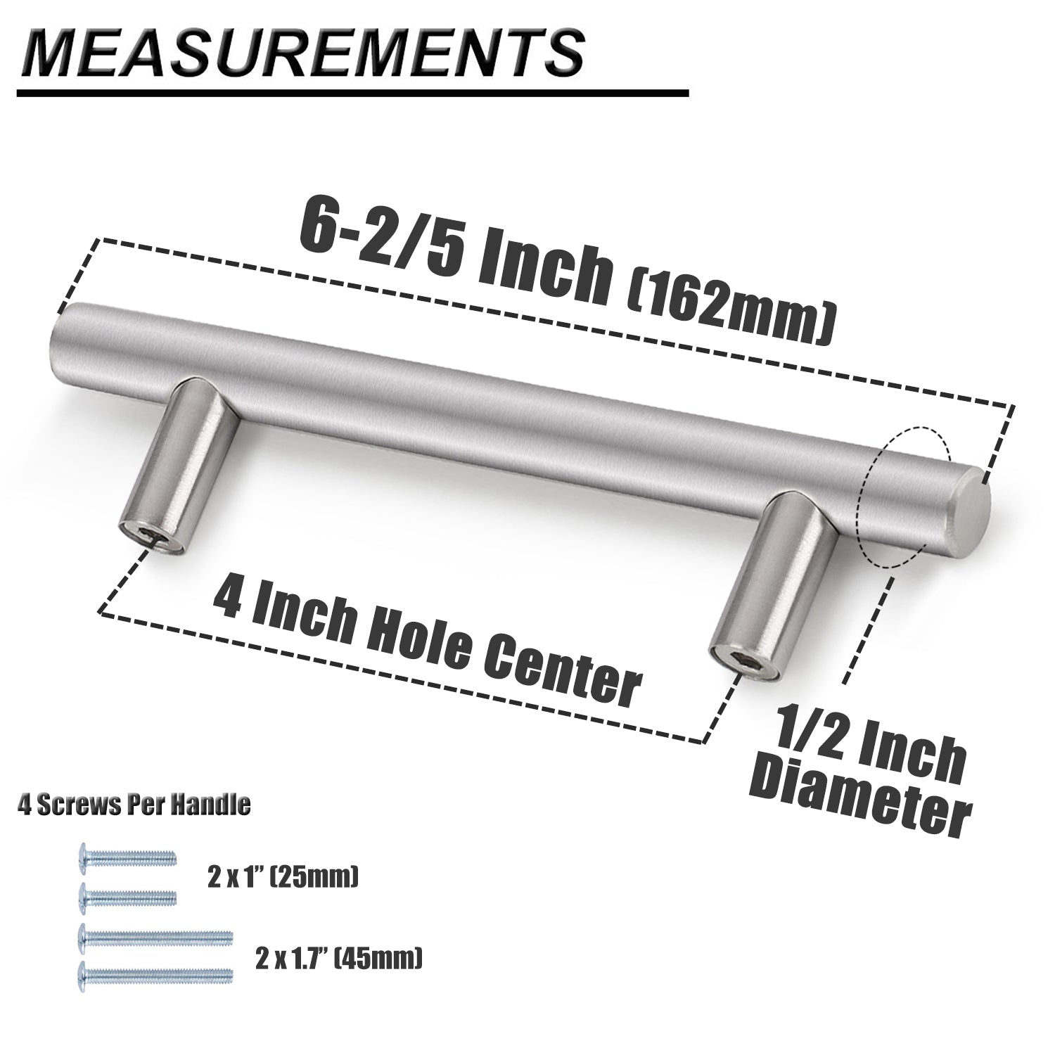 Probrico Stainless Steel Cabinet Handle Brushed Nickel Kitchen Hardware Drawer Pulls 100 Packs 2"-15" PD201HSS - Probrico