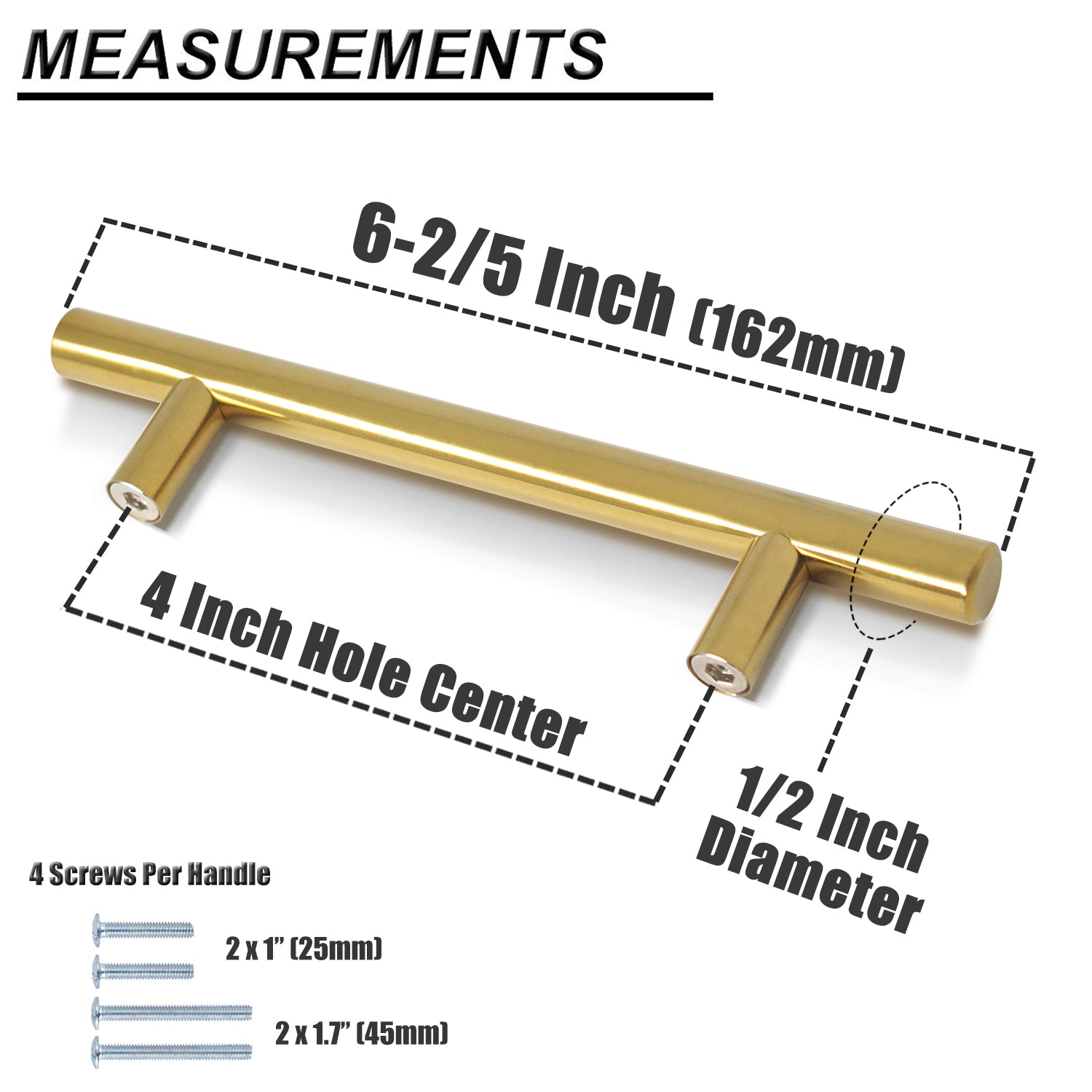 Probrico Euro T Bar Cabinet Handles Brushed Brass Finish Kitchen Hardware Drawer Pulls Knobs PD1123HGD 100packs - Probrico