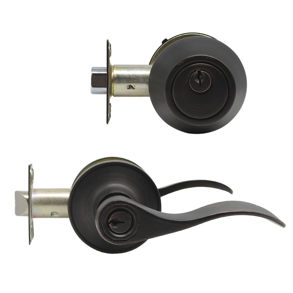 Keyed Entry Leverset Lock with Single Cylinder Deadbolt Oil Rubbed Bronze  Finish Combo Packs - Keyed Alike DL12061ET-101ORB