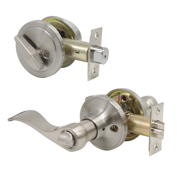 Keyed Entry Leverset Lock with Single Cylinder Deadbolt Satin