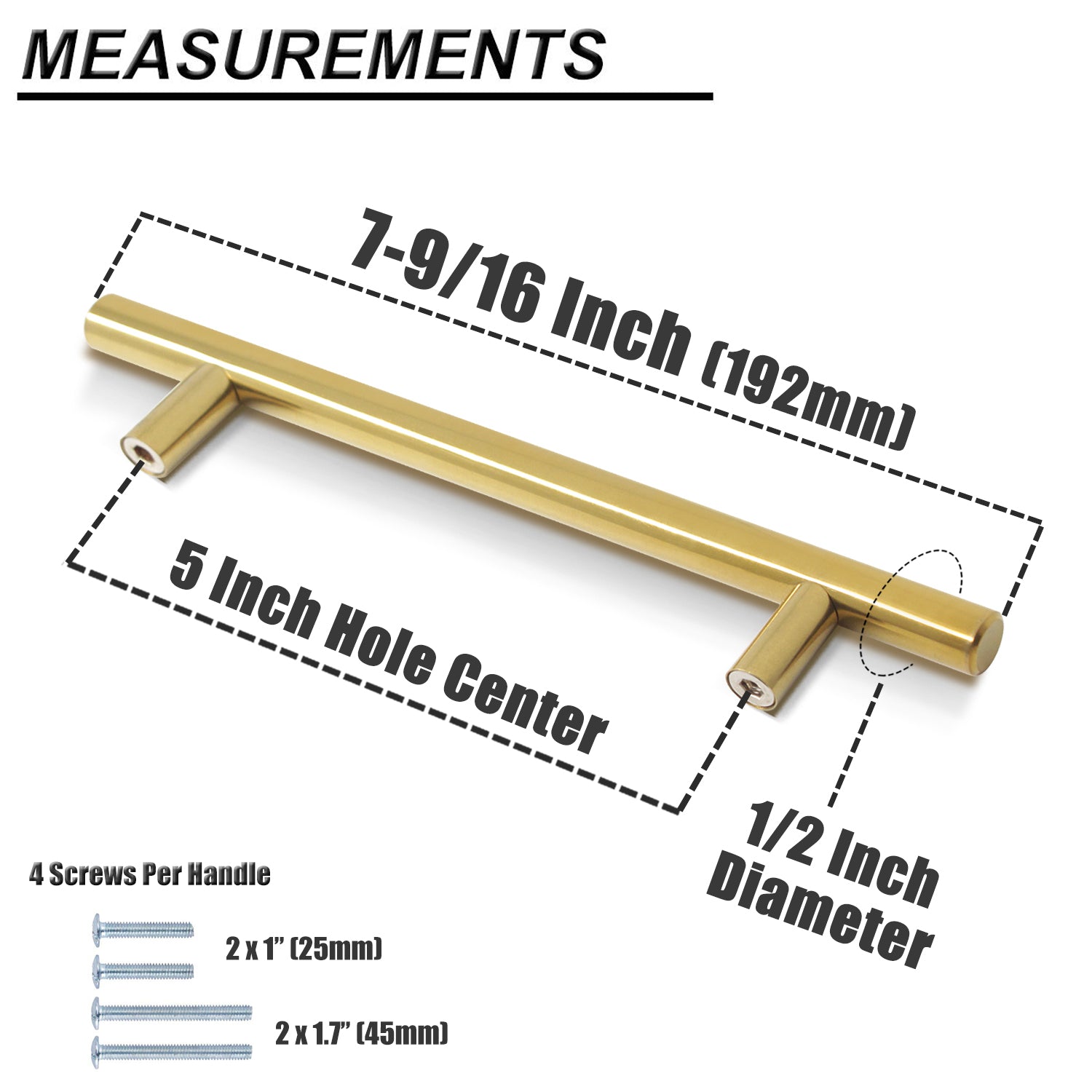 Probrico Euro T Bar Cabinet Handles Brushed Brass Finish Kitchen Hardware Drawer Pulls Knobs PD1123HGD 100packs - Probrico