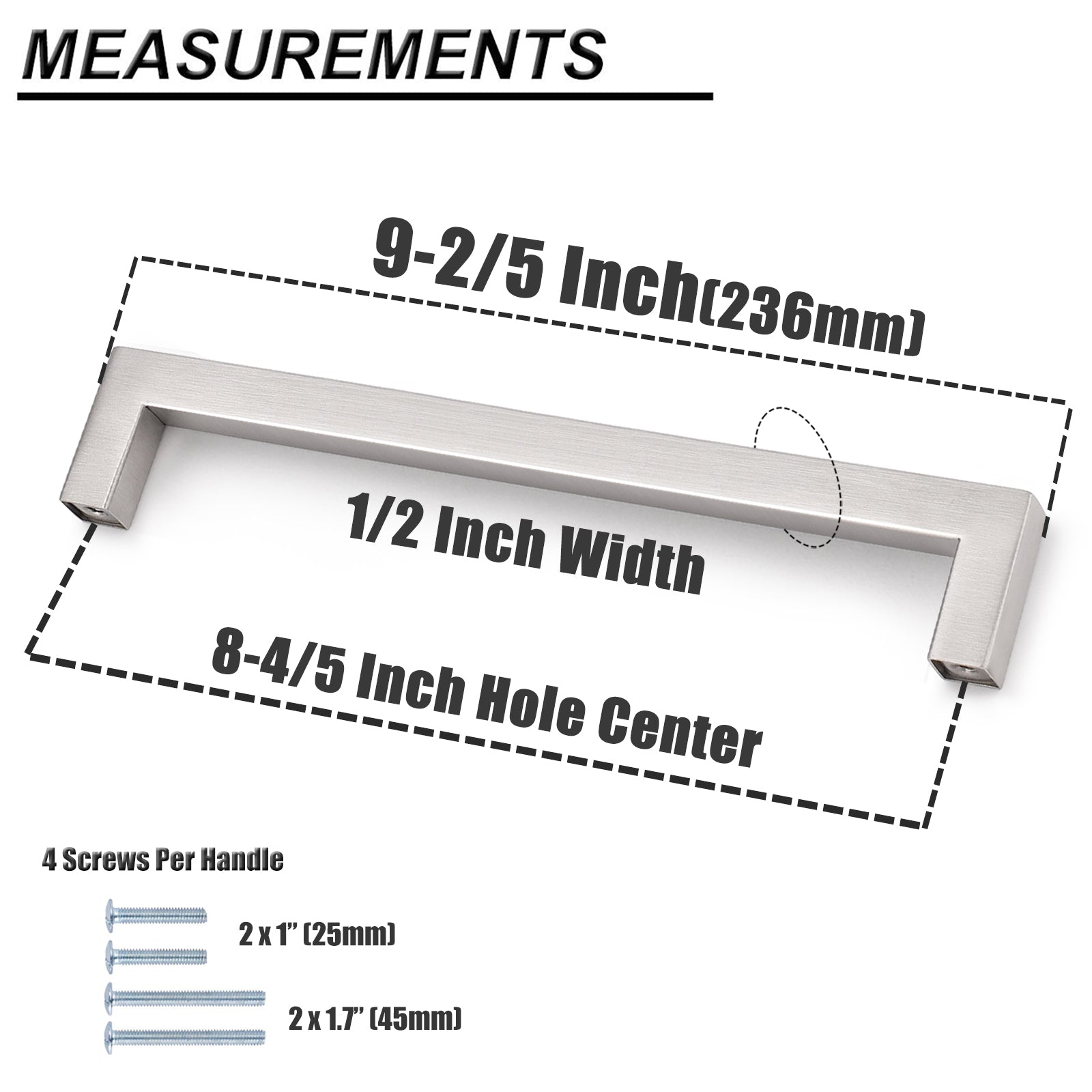 Probrico Square Bar Kitchen Cabinet Handles Pulls Brushed Nickel Finish PDDJ27HSS 100 packs - Probrico