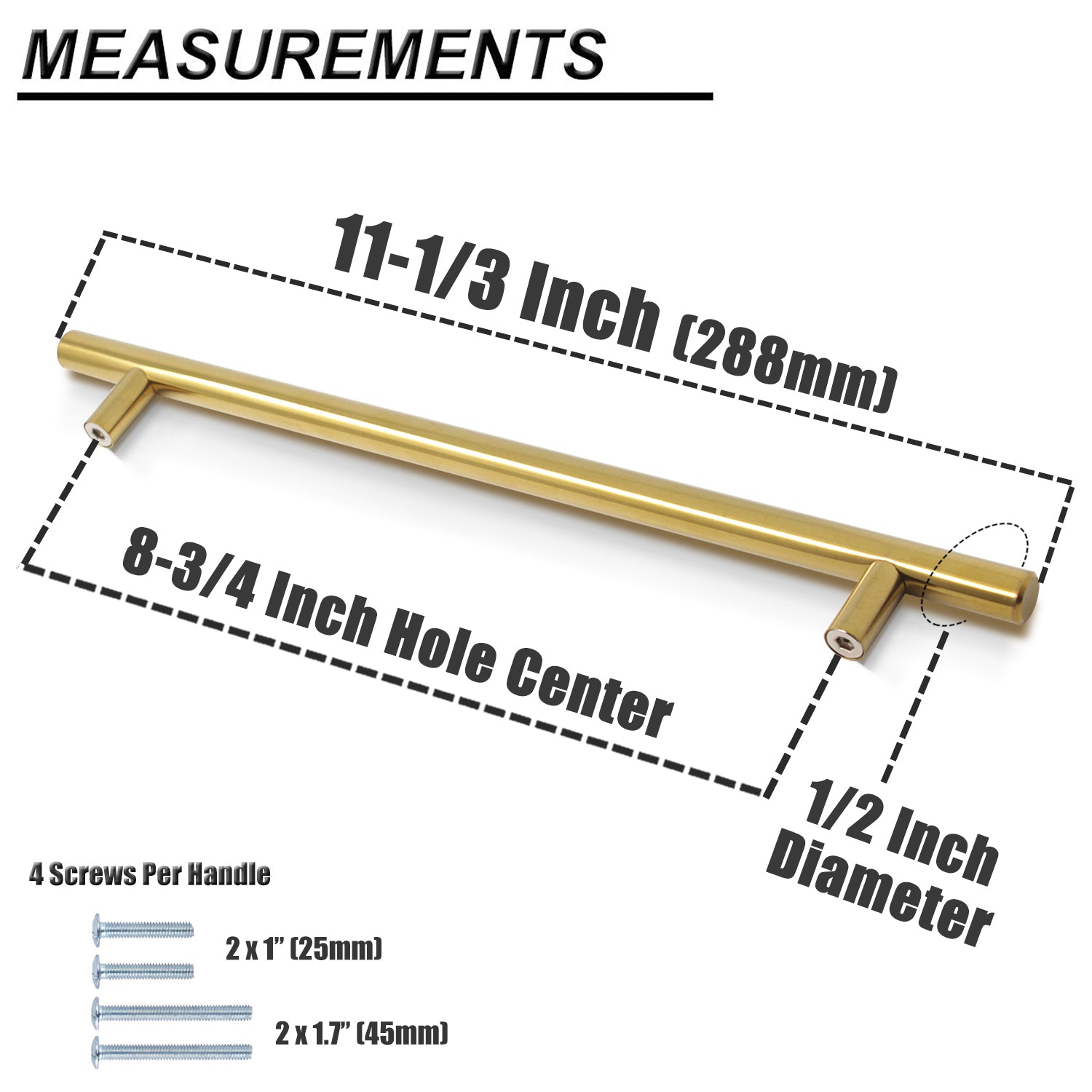 Probrico Euro T Bar Cabinet Handles Brushed Brass Finish Kitchen Hardware Drawer Pulls Knobs PD1123HGD 100packs - Probrico