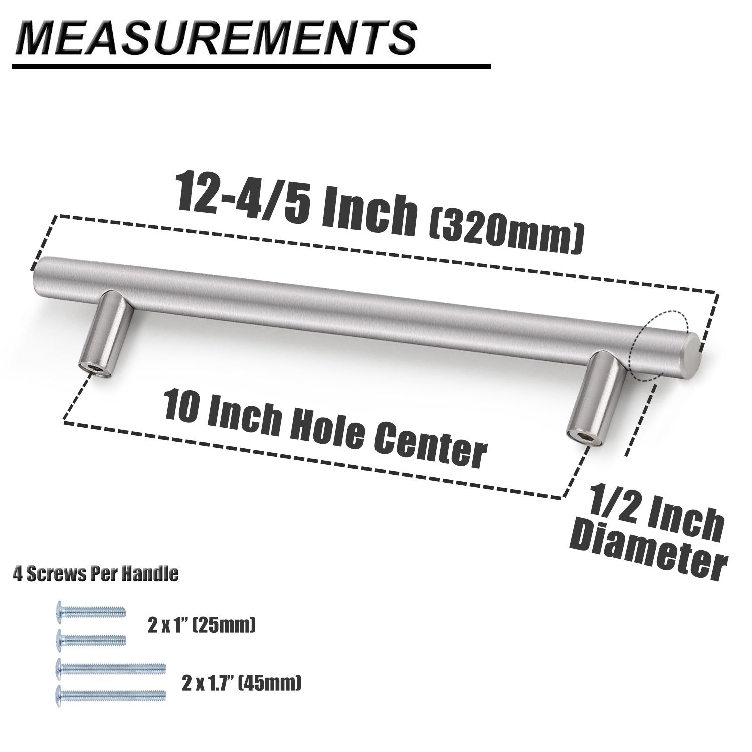 Probrico Stainless Steel Cabinet Handle Brushed Nickel Kitchen Hardware Drawer Pulls 100 Packs 2"-15" PD201HSS - Probrico