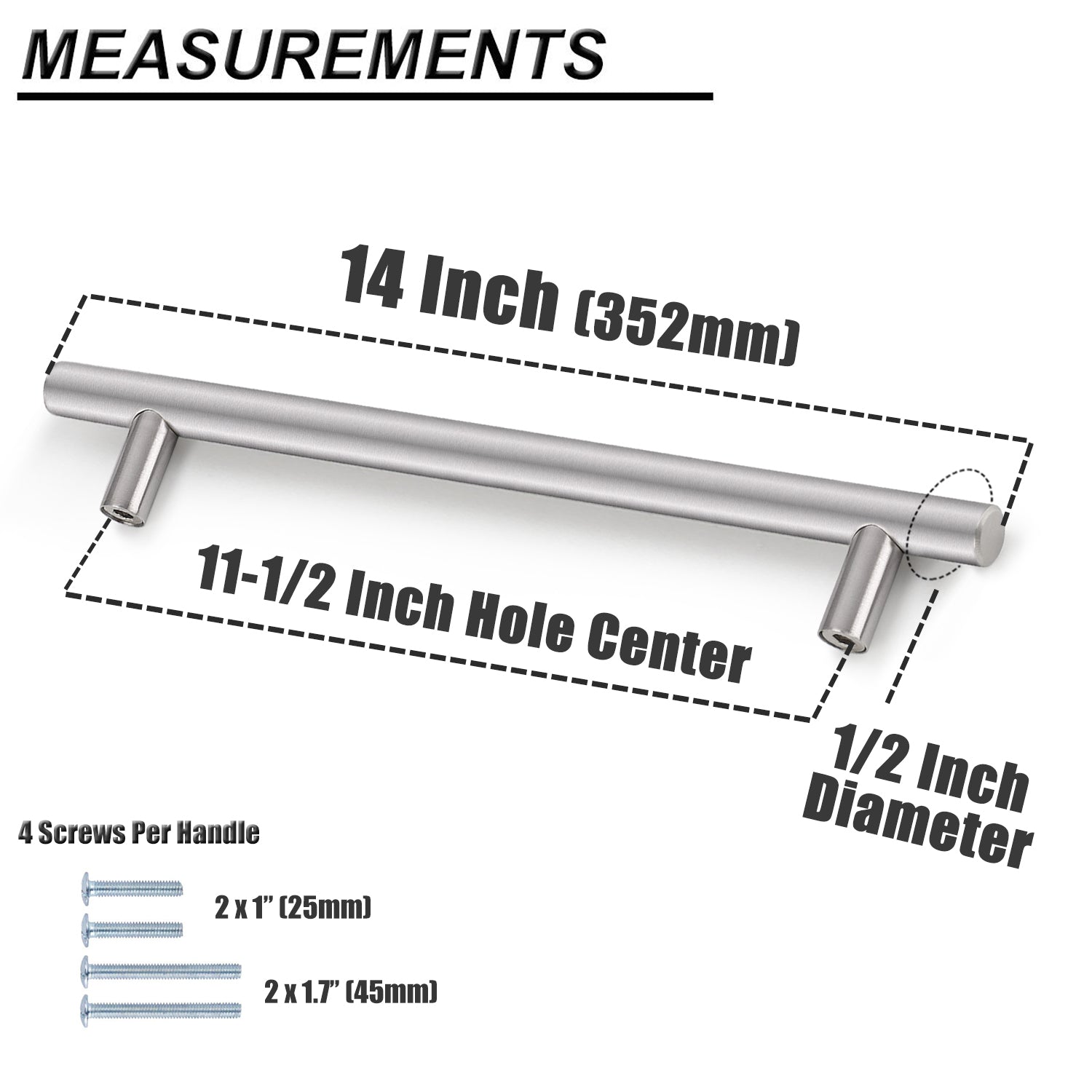 Probrico Stainless Steel Cabinet Handle Brushed Nickel Kitchen Hardware Drawer Pulls 100 Packs 2"-15" PD201HSS - Probrico