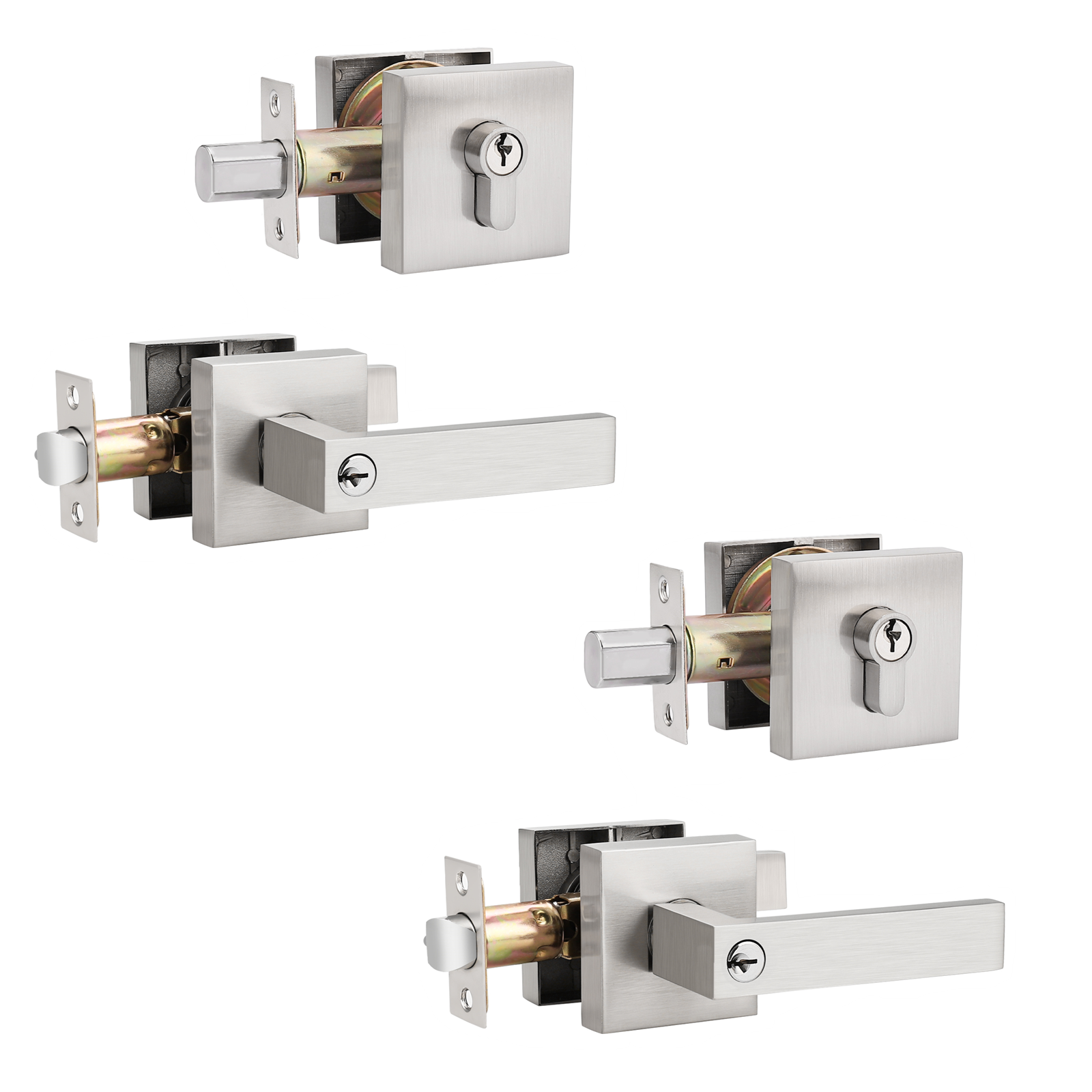 Keyed Entry Door Levers and Single Cylinder Deadbolts Combo Pack (Keyed Alike), Satin Nickel Finish DL01ET-111SN - Probrico