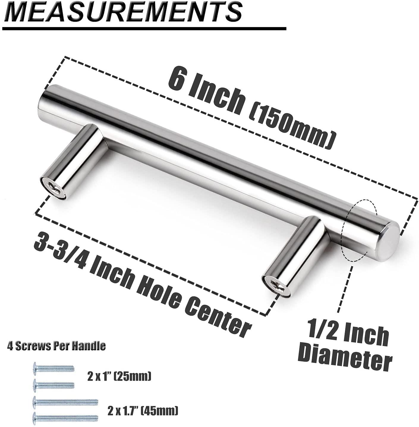 2"-10" T Bar Kitchen Cupboard Handle Pulls Polished Chrome Finish Cabinet Drawer Knobs - Probrico