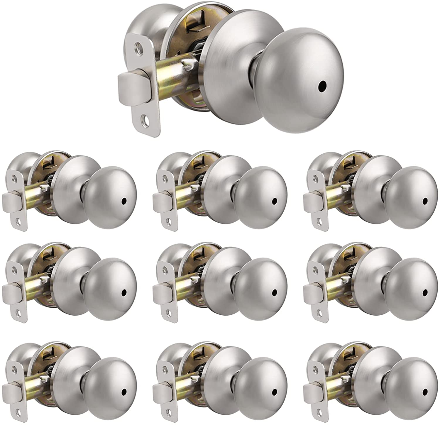 Probrico Ball Knobs Privacy Bedroom & Bathroom Door Lock Knobs Satin Nickel Finish - Probrico