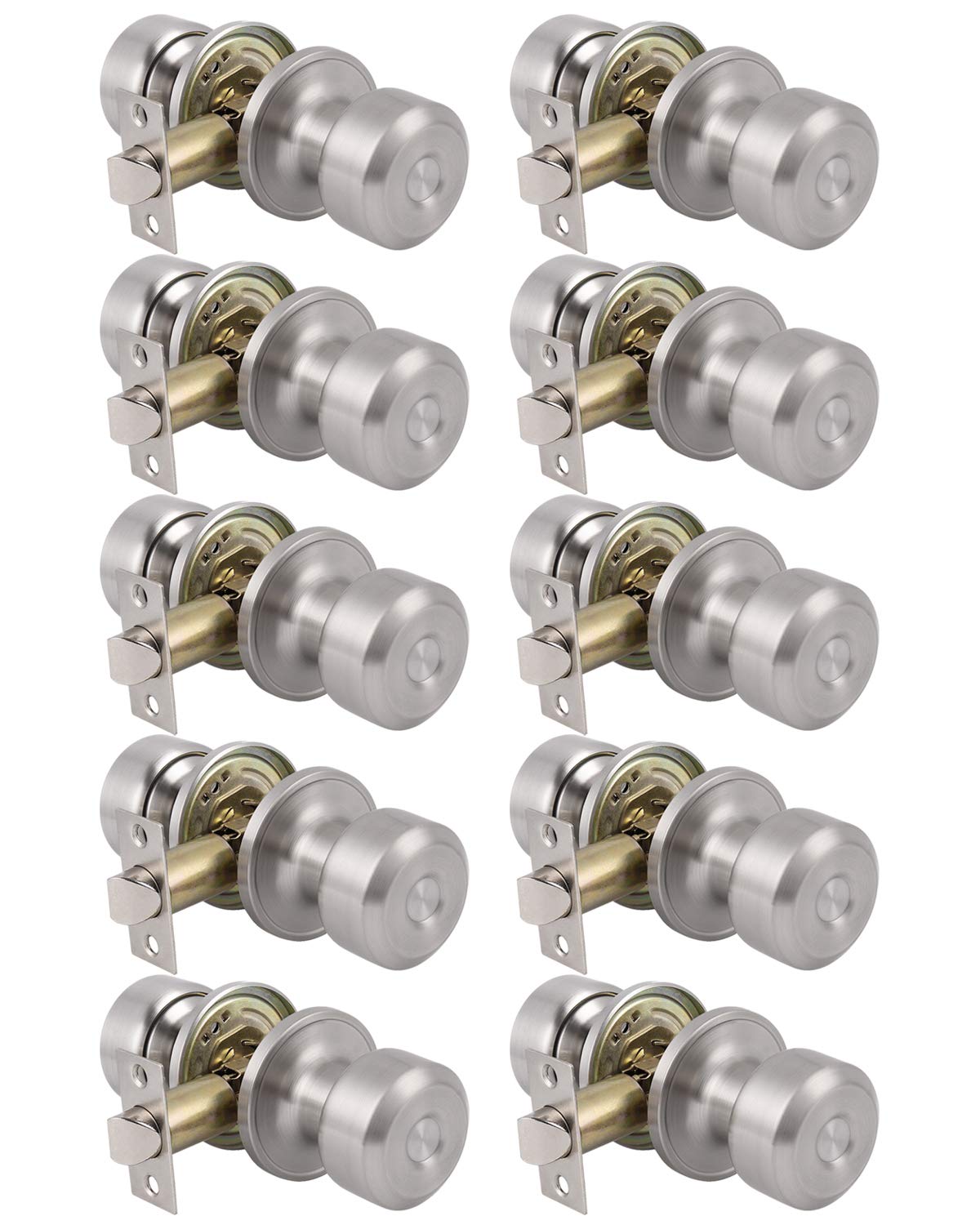 Probrico Satin Nickel Closet Hallway Passage Door Knob with Universal Latch 10 Packs - Probrico