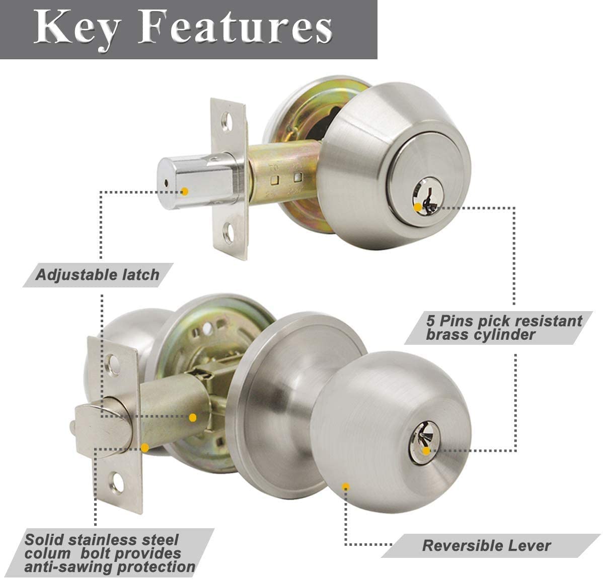 3 Pack-Entry Door Knob and Deadbolt Lock Set, handleset with