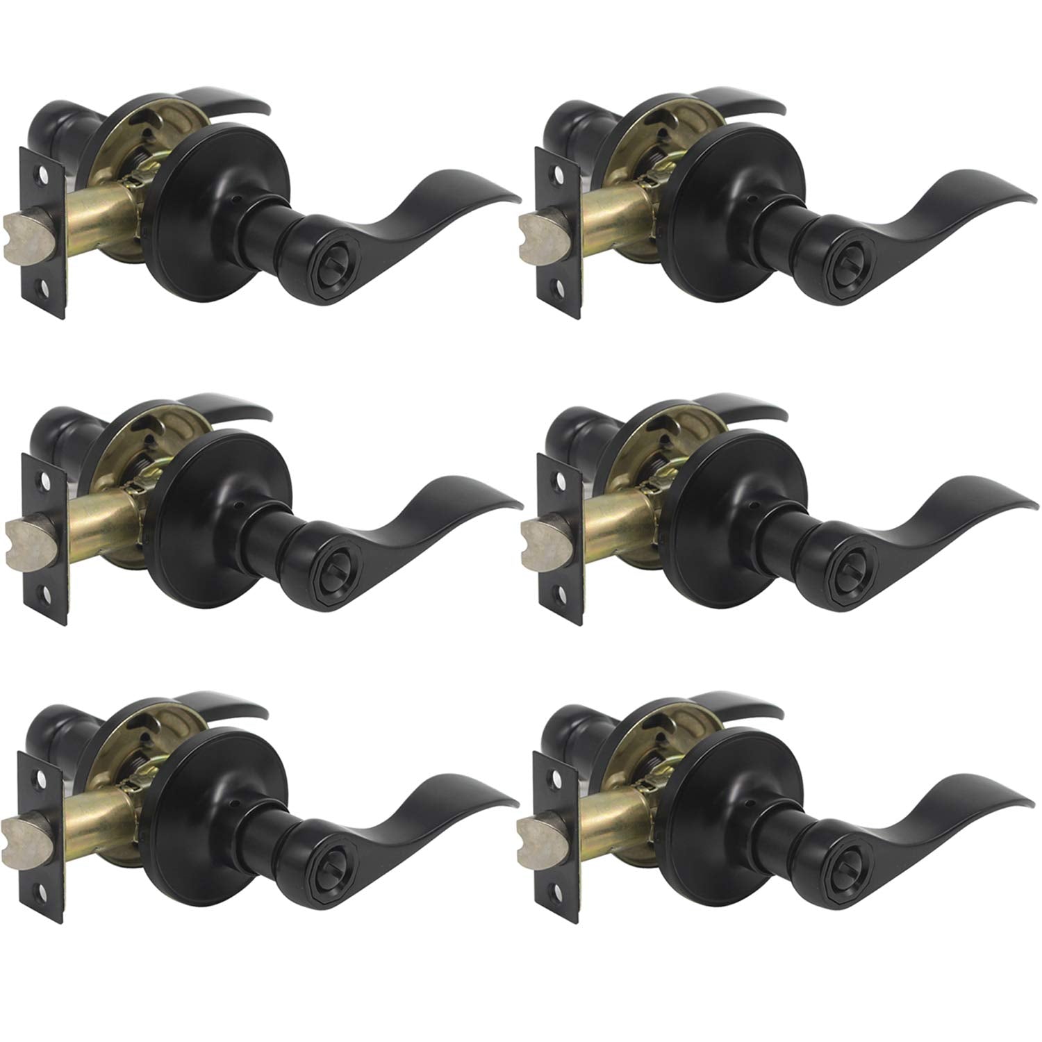 Probrico Bedroom and Bathroom Handles Lock Black Finished Privacy Door Lever 6 Packs - Probrico