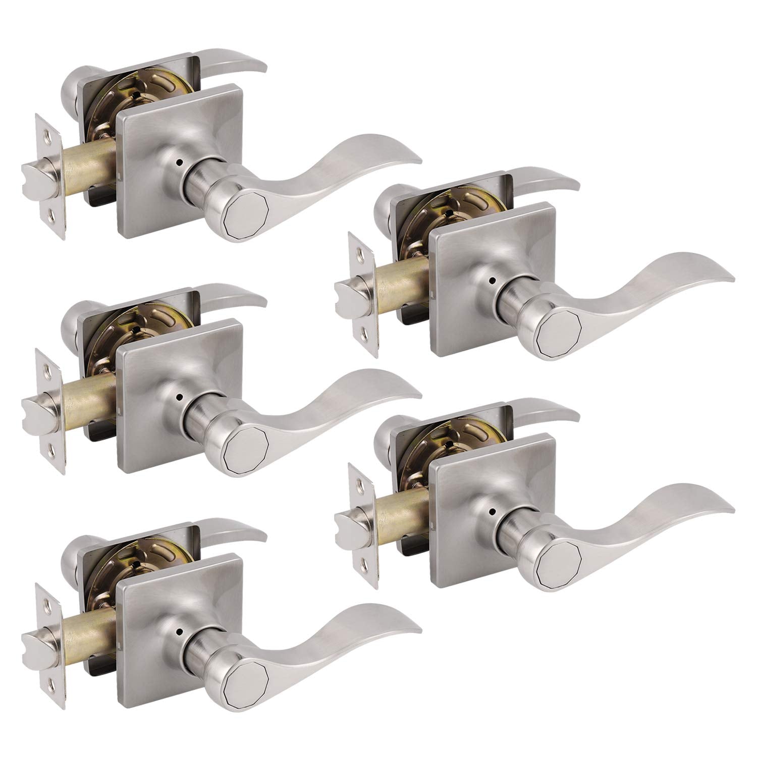 Probrico Door Handles Satin Nickel Finish Hall and Closet Passage Door Lock Levers 5 packs - Probrico