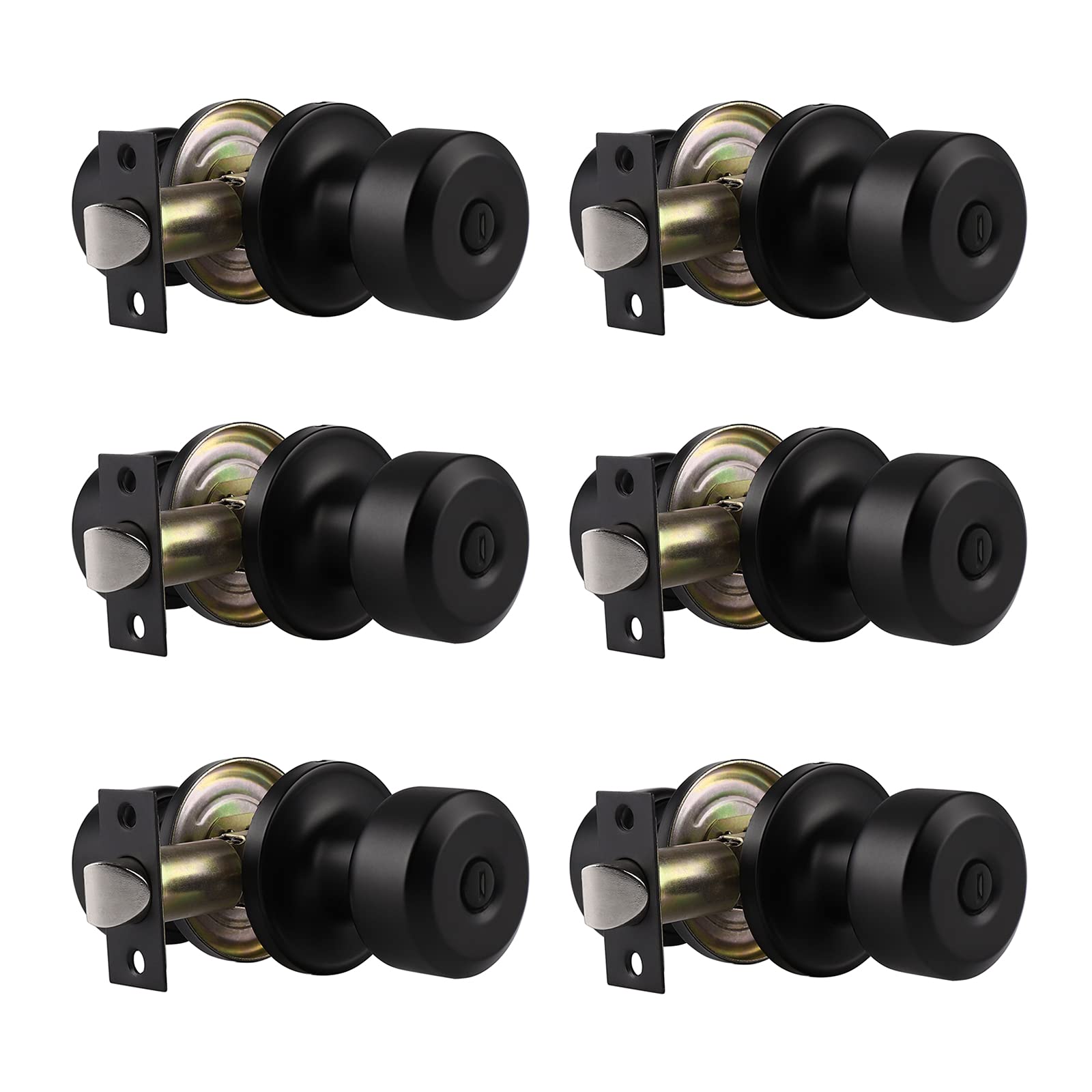 Probrico Ball Knob with Rosette Interior Privacy Door Knobs Black Finish 6 Packs - Probrico