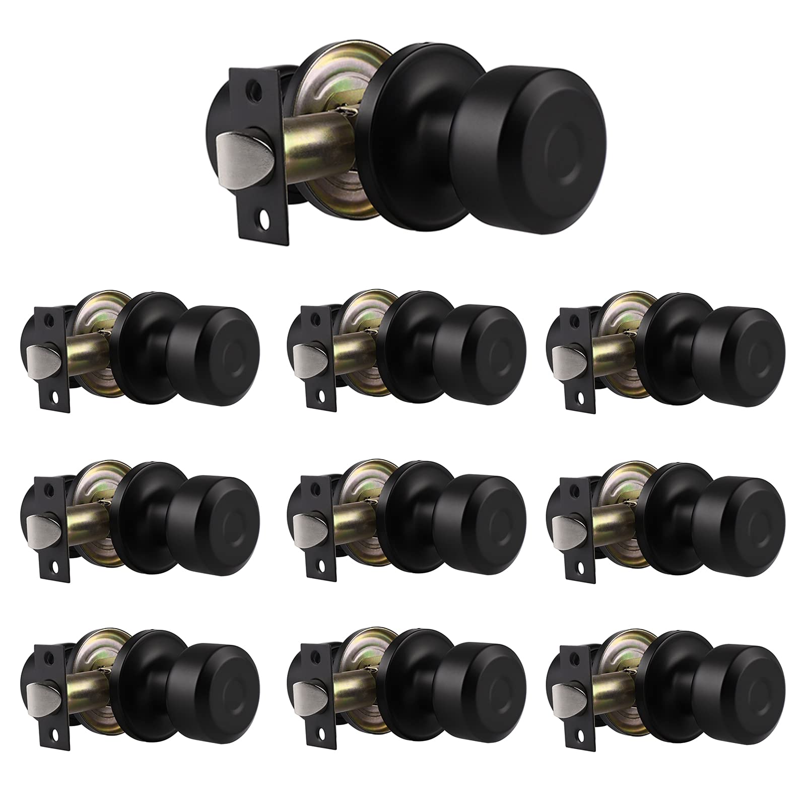 Probrico Black Finish Ball Passage Door Knobs for Closet and Hallway 10 Packs - Probrico