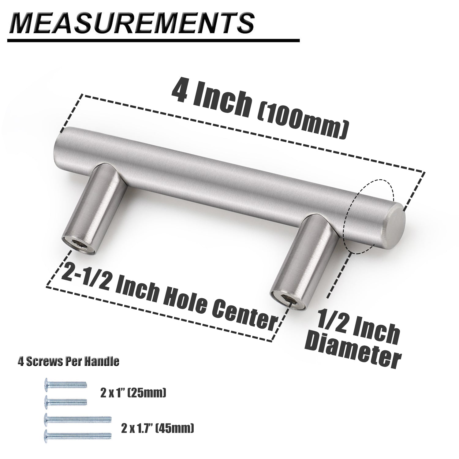 Probrico Stainless Steel Cabinet Handle Brushed Nickel Kitchen Hardware Drawer Pulls 100 Packs 2"-15" PD201HSS - Probrico