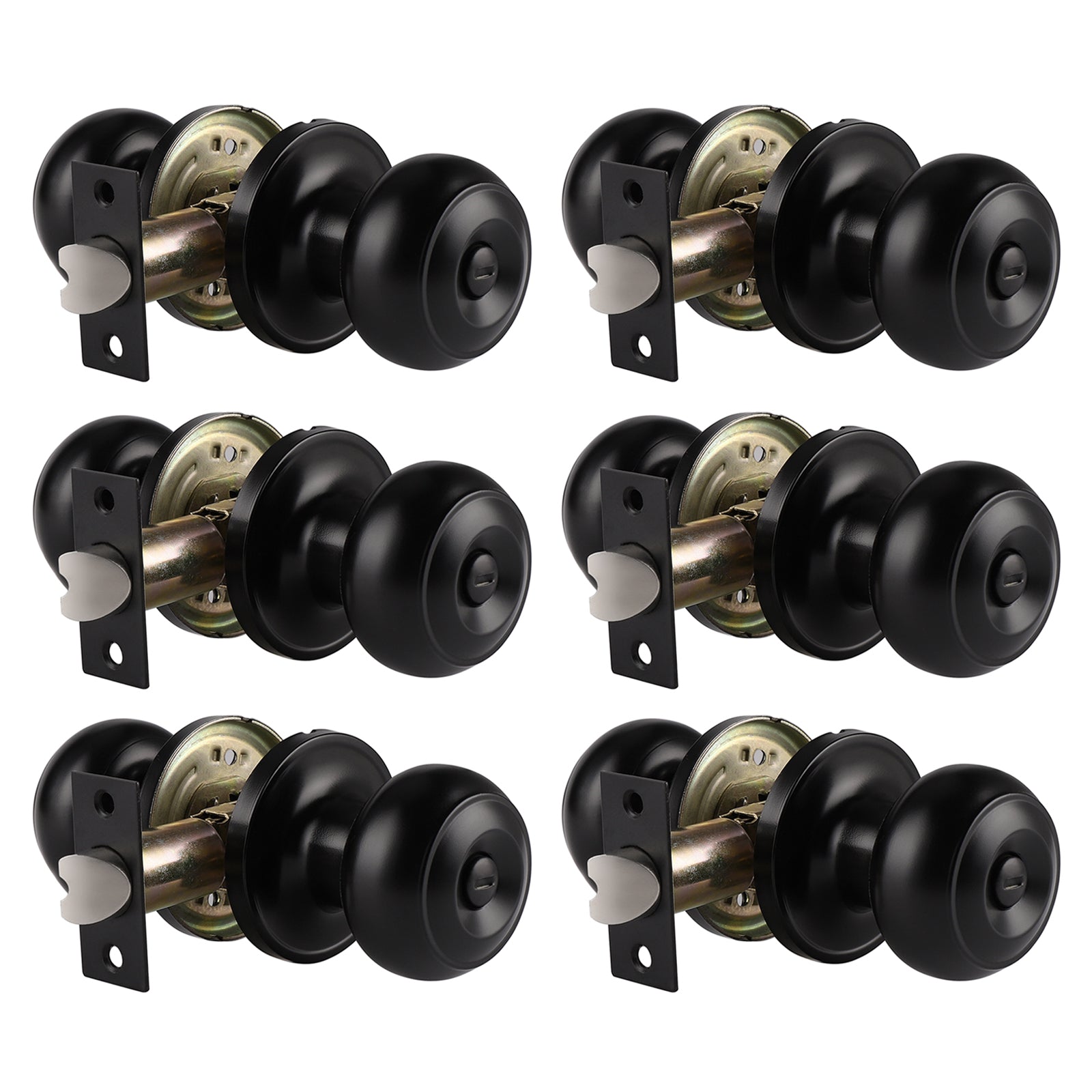 Probrico Ball Knob with Rosette Interior Privacy Door Knobs Black Finish 6 Packs - Probrico