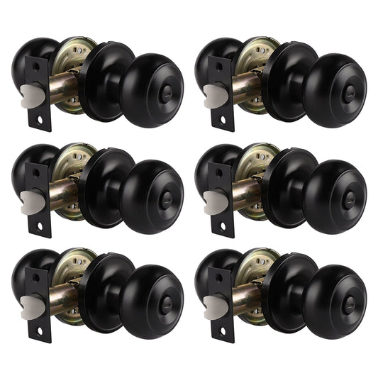 Probrico Ball Knob with Rosette Interior Privacy Door Knobs Black Finish 6 Packs - Probrico