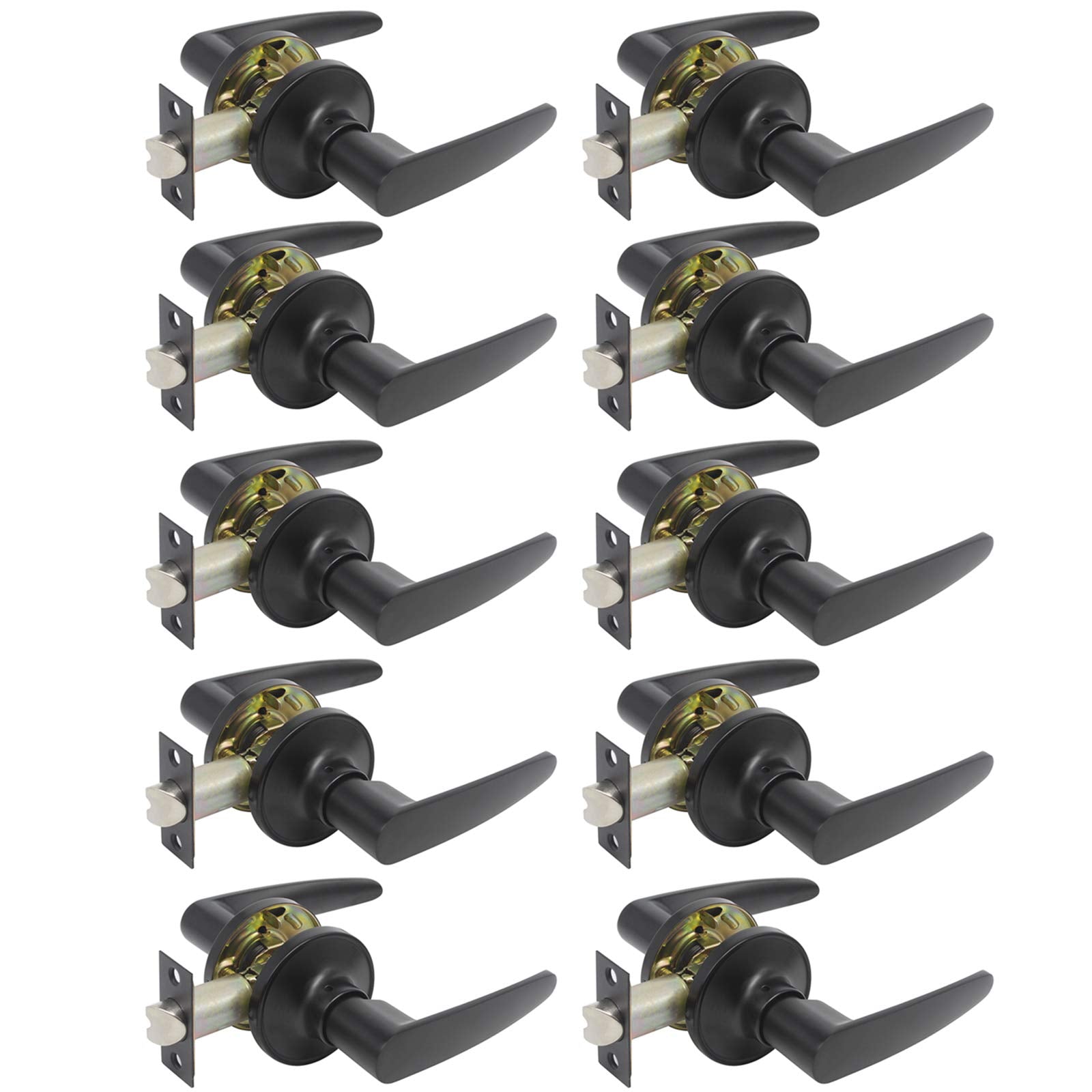 Probrico Hall or Closet Door Levers Locks Black Finish Passage Door Lock 10 Packs - Probrico