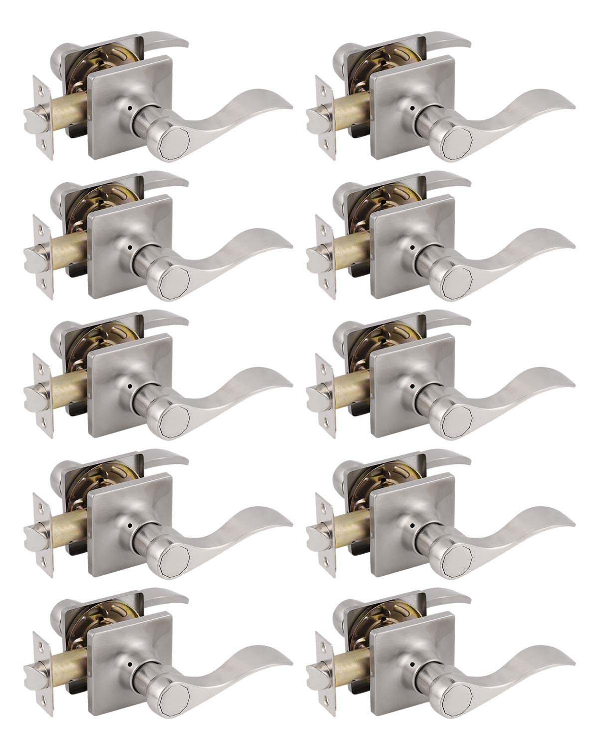 Probrico Hall and Closet Door Handles Satin Nickel Finish Passage Door Lock Levers 10 packs - Probrico