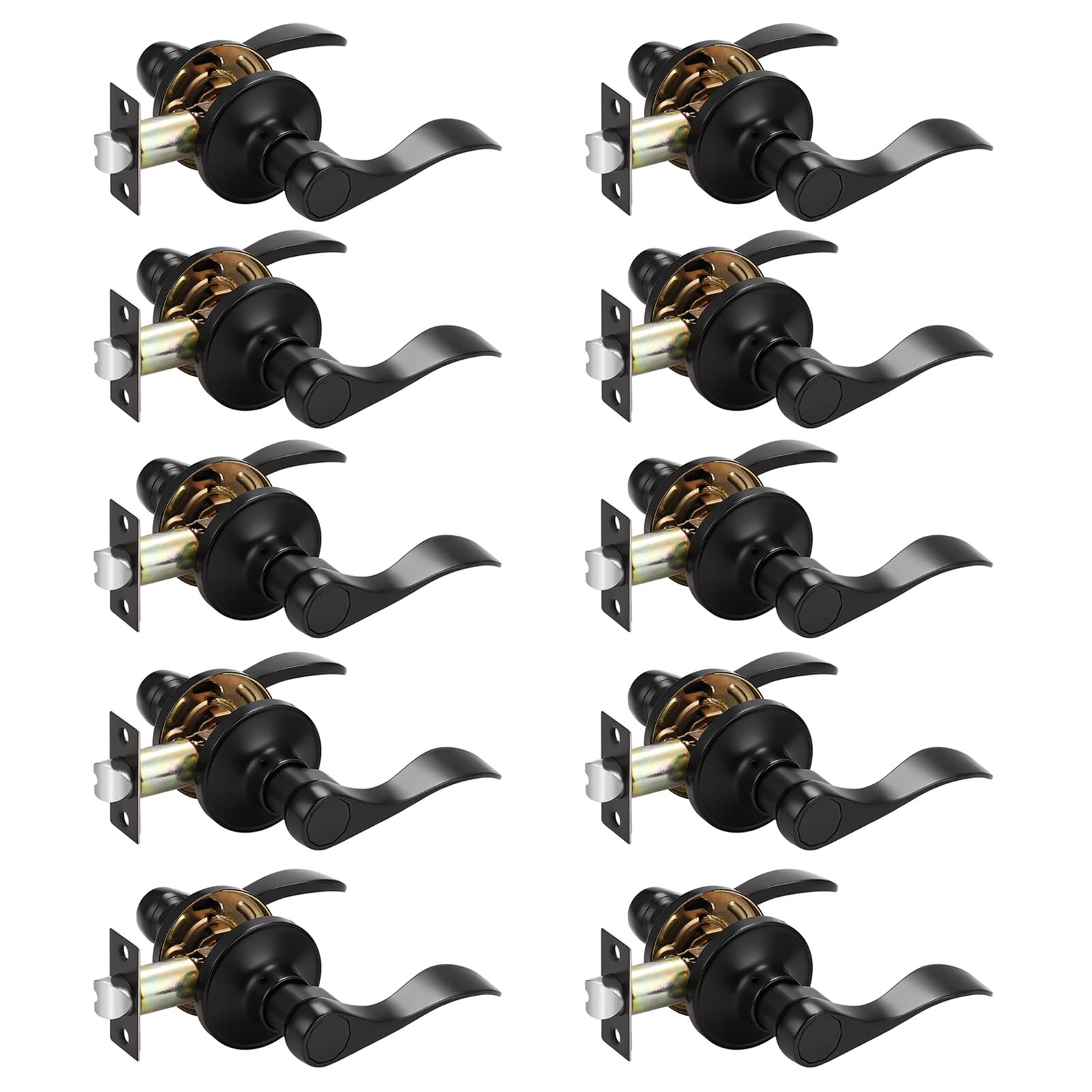 Probrico Hall or Closet Door Levers Locks Black Finish Passage Door Lock 10 Packs - Probrico