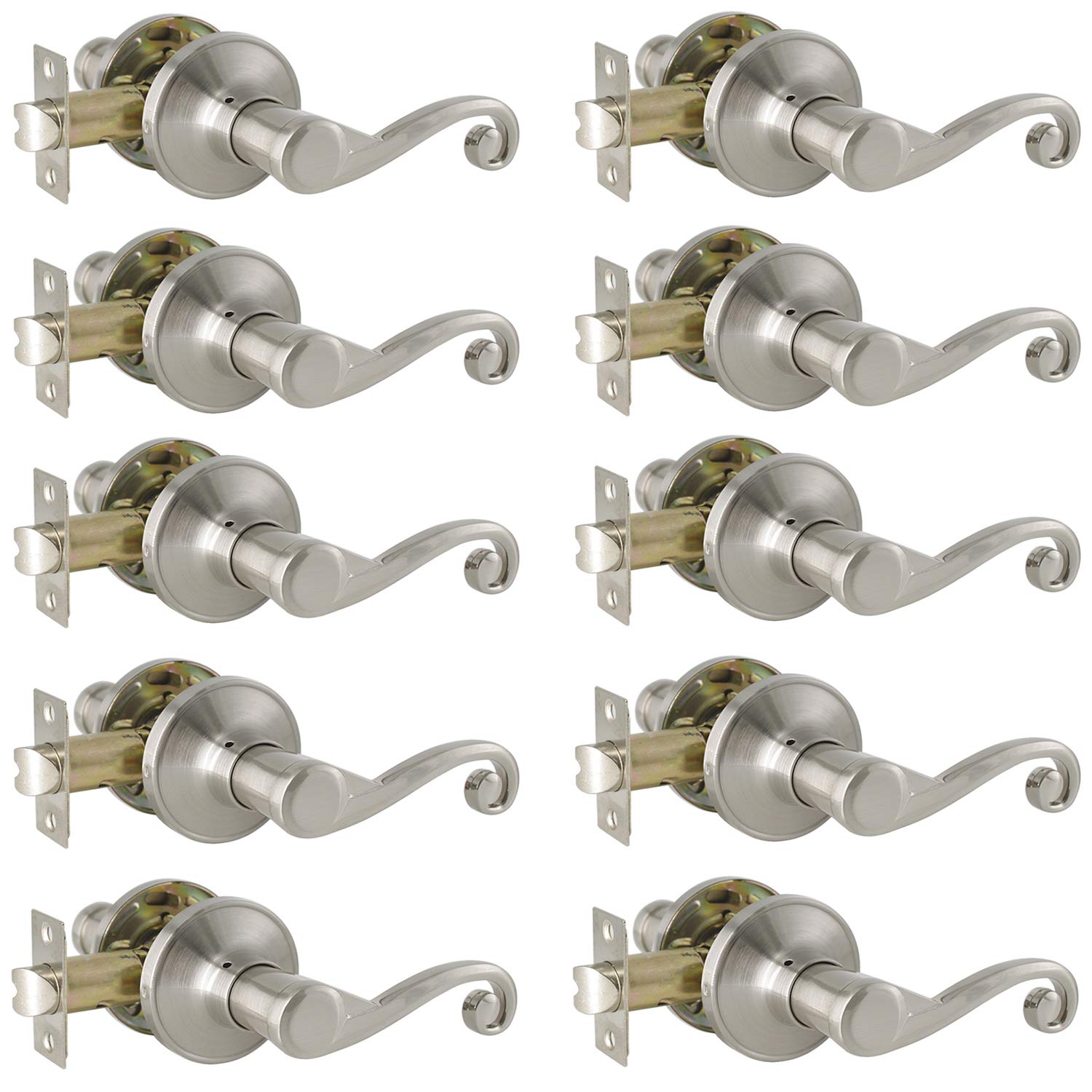 Probrico Hall and Closet Door Handles Satin Nickel Finish Passage Door Lock Levers 10 packs - Probrico