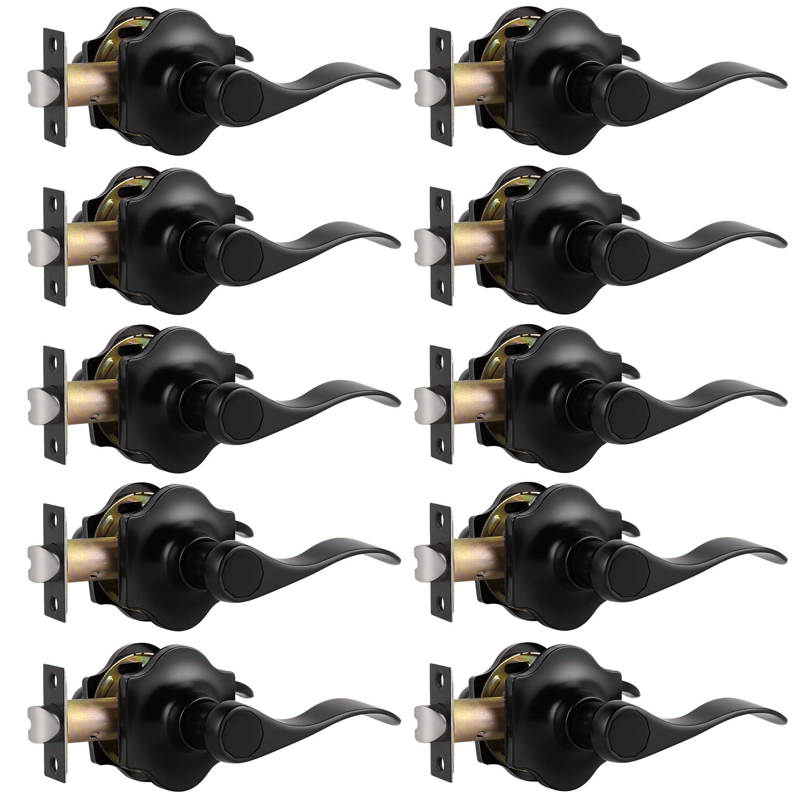 Probrico Hall or Closet Door Levers Locks Black Finish Passage Door Lock 10 Packs - Probrico