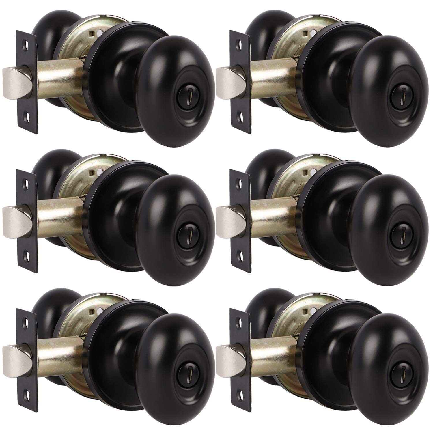 Probrico Ball Knob with Rosette Interior Privacy Door Knobs Black Finish 6 Packs - Probrico