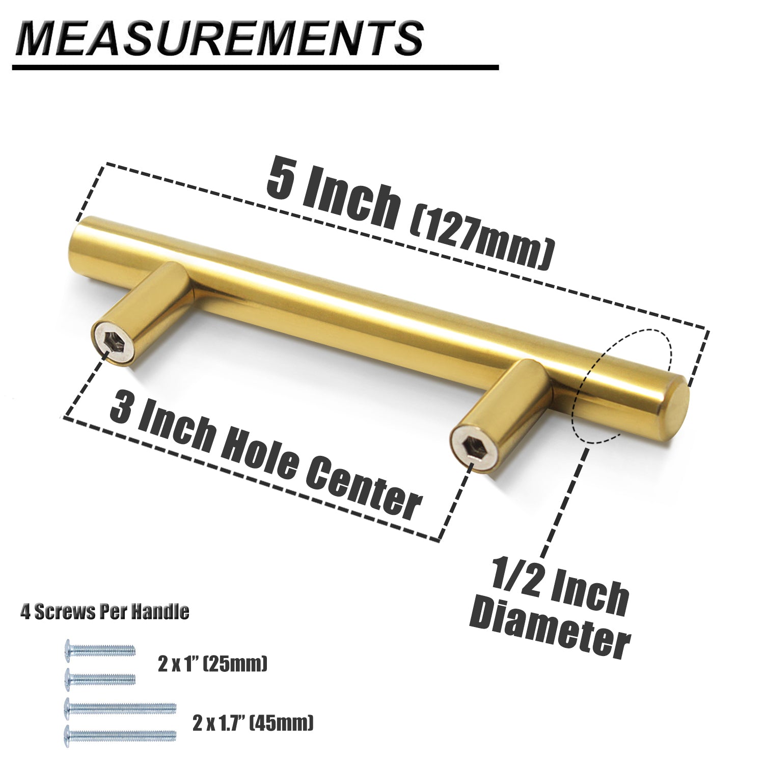 Probrico Euro T Bar Cabinet Handles Brushed Brass Finish Kitchen Hardware Drawer Pulls Knobs PD1123HGD 100packs - Probrico