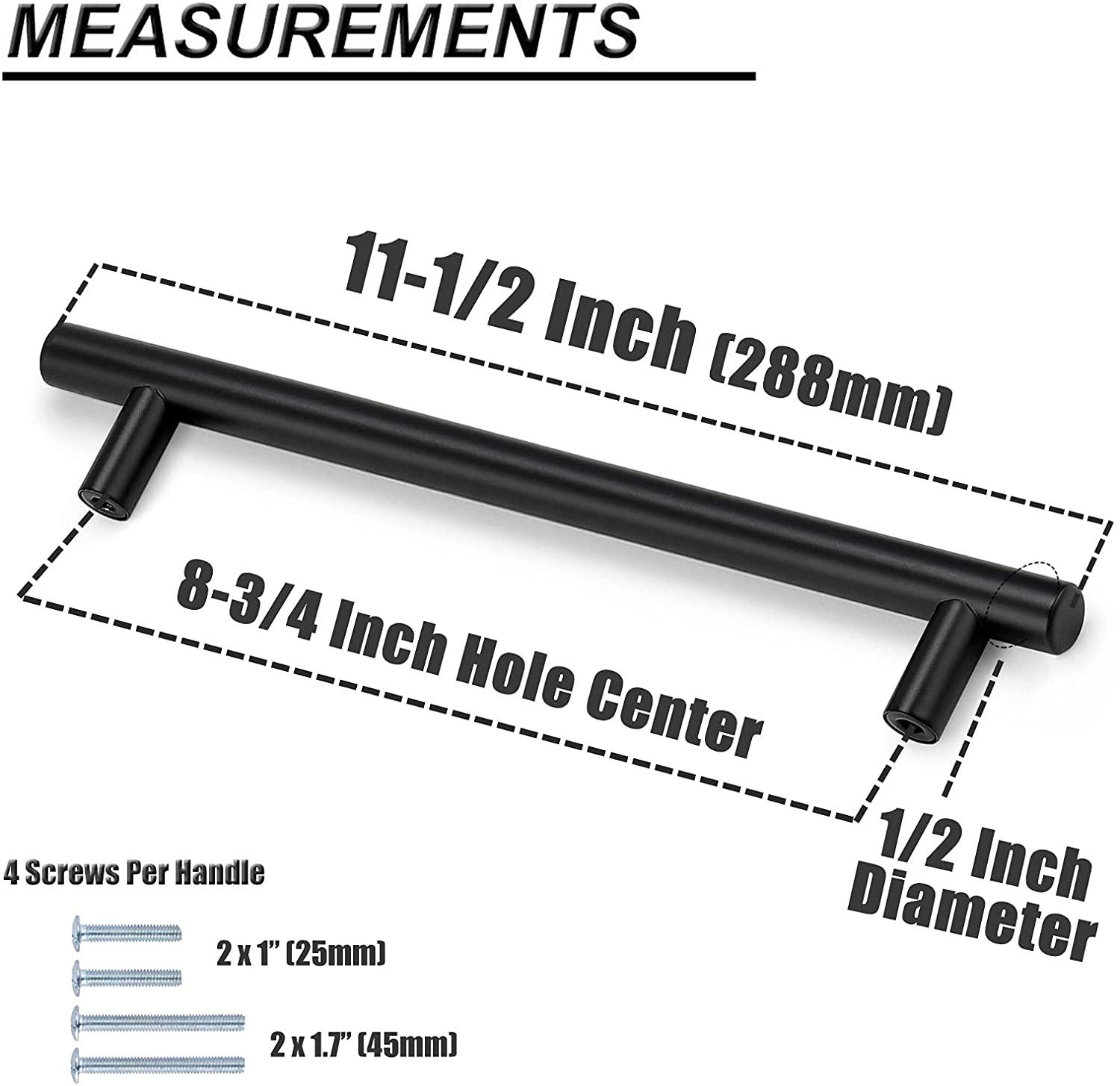 Modern T Bar Black Kitchen Cupboard Handles Cabinet Hardware Drawer Pulls 2"-10" PD3383HBK - Probrico