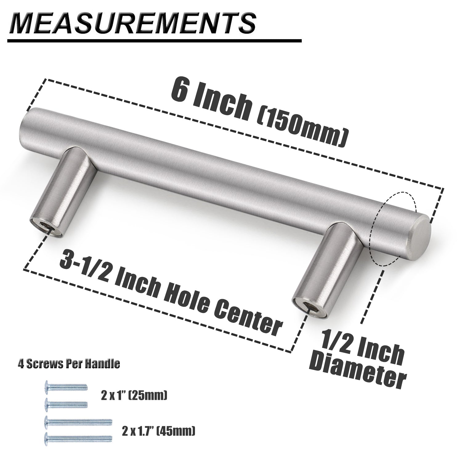 Probrico Stainless Steel Cabinet Handle Brushed Nickel Kitchen Hardware Drawer Pulls 100 Packs 2"-15" PD201HSS - Probrico