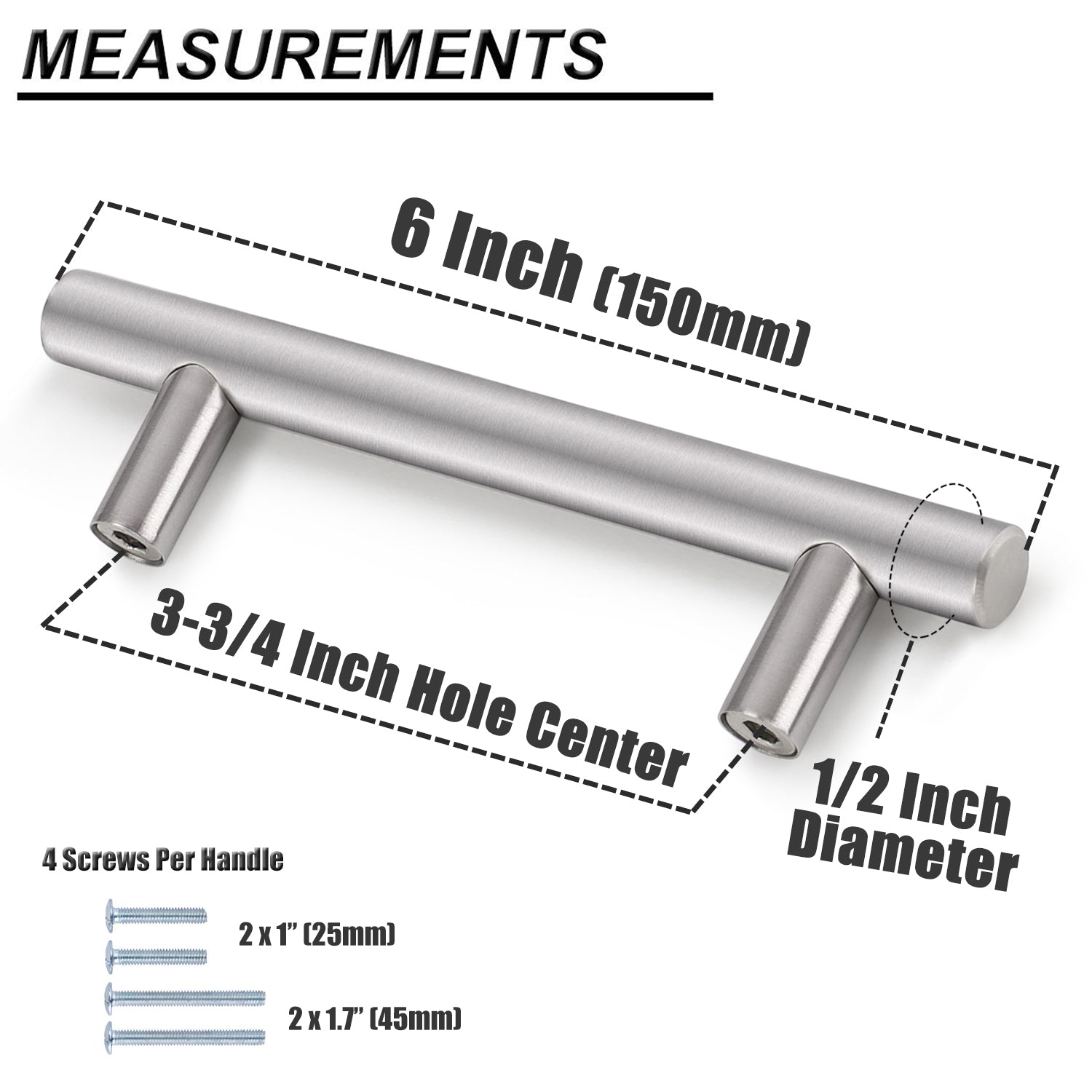 Probrico Stainless Steel Cabinet Handle Brushed Nickel Kitchen Hardware Drawer Pulls 100 Packs 2"-15" PD201HSS - Probrico