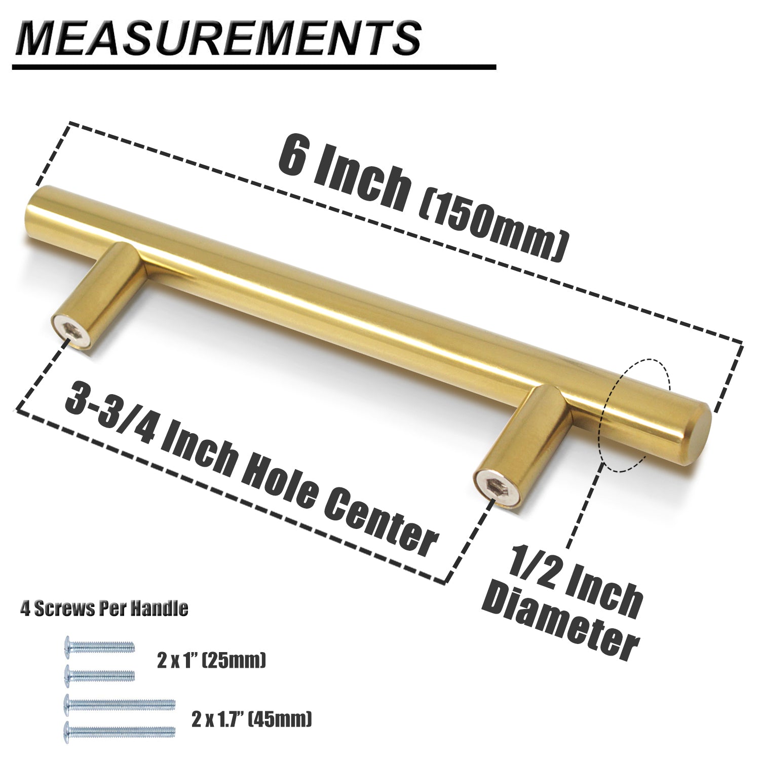 Probrico Euro T Bar Cabinet Handles Brushed Brass Finish Kitchen Hardware Drawer Pulls Knobs PD1123HGD 100packs - Probrico