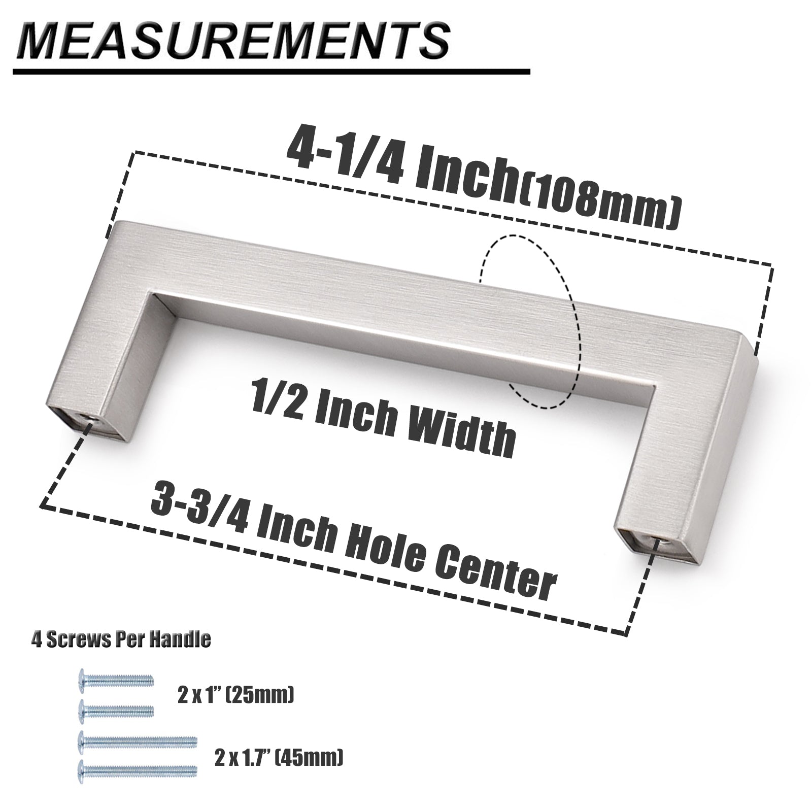 Probrico Square Bar Kitchen Cabinet Handles Pulls Brushed Nickel Finish PDDJ27HSS 100 packs - Probrico