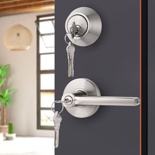 Keyed Entry Door Lever Lock and Single Cylinder Deadbolts Combo Pack (Keyed  Alike), Satin Nickel Finish DL1637ET-101SN