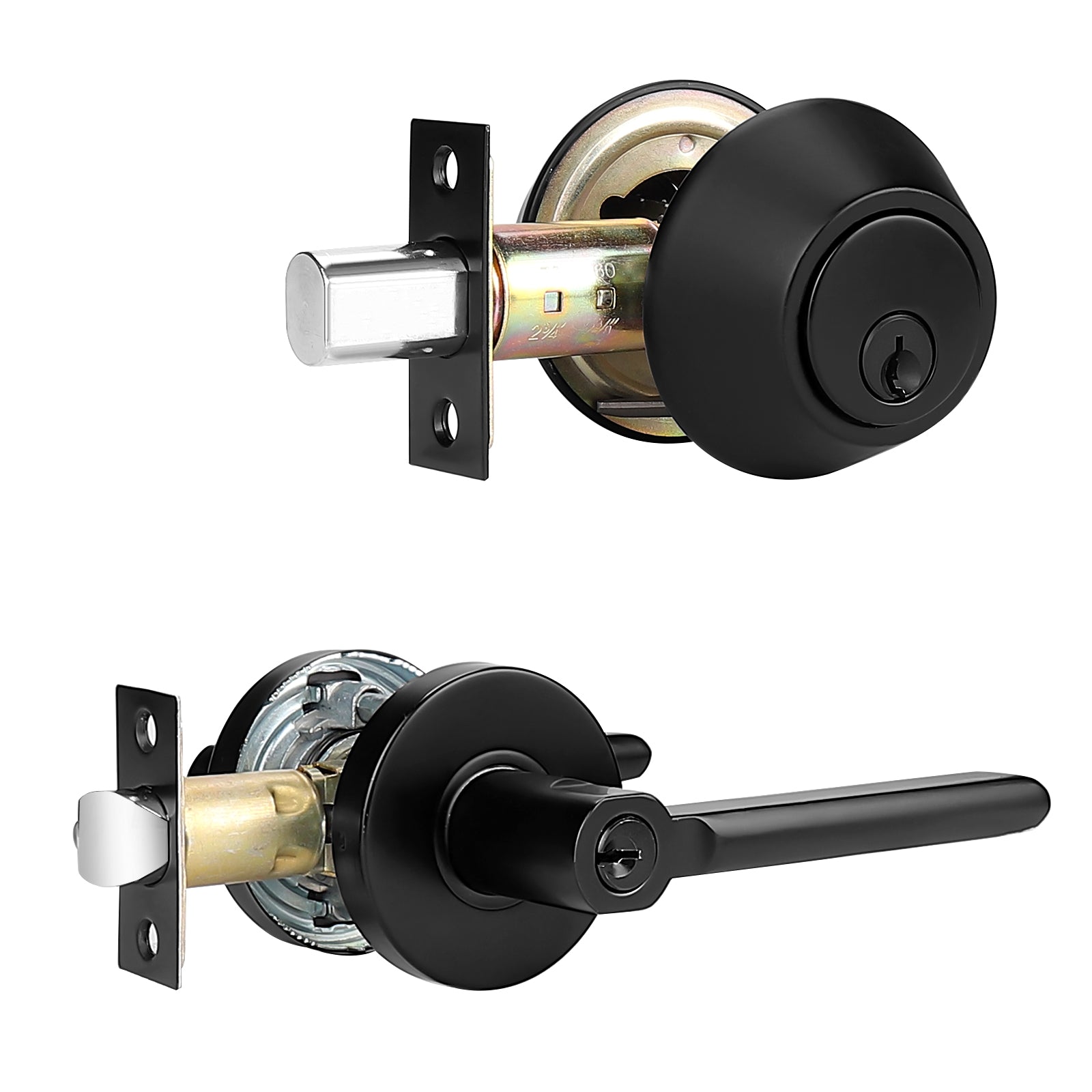 Keyed Entry Door Levers and Double Cylinder Deadbolts Locks Combo Pack -  Probrico