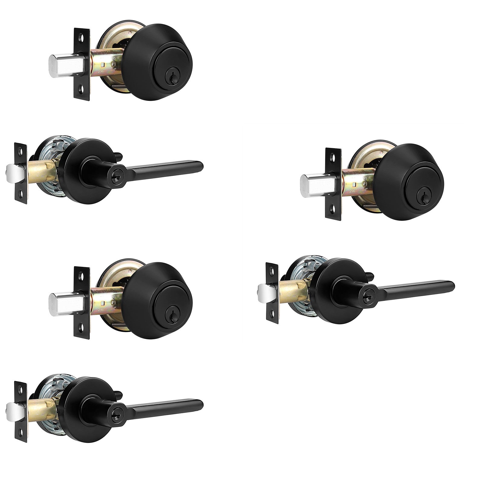 Keyed Entry Door Lever Lock and Double Cylinder Deadbolts Combo Pack (Keyed Alike), Black Finish DL1637ET-102BK - Probrico