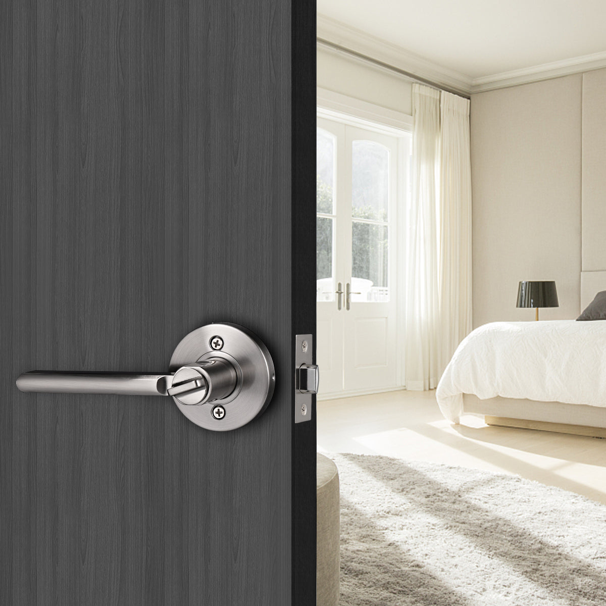 Probrico Door Lever Set Brushed Nickel Finish Interior Bed & Bath Privacy  Door Lock DL1637SNBK