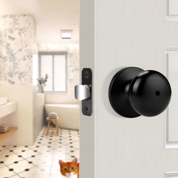 Probrico Door Knobs Interior Door Locks in Matte Black Finish, Ball Kn