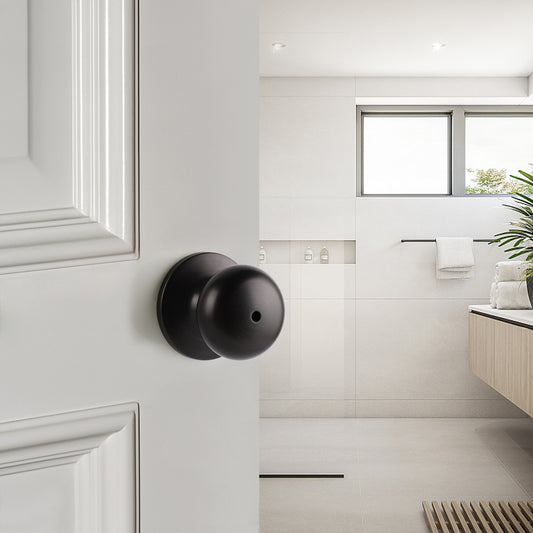 Single Connect Rod Flat Ball Knobs Privacy Door Lock Knob Oil Rubbed Bronze Finish DL5766ORBBK - Probrico