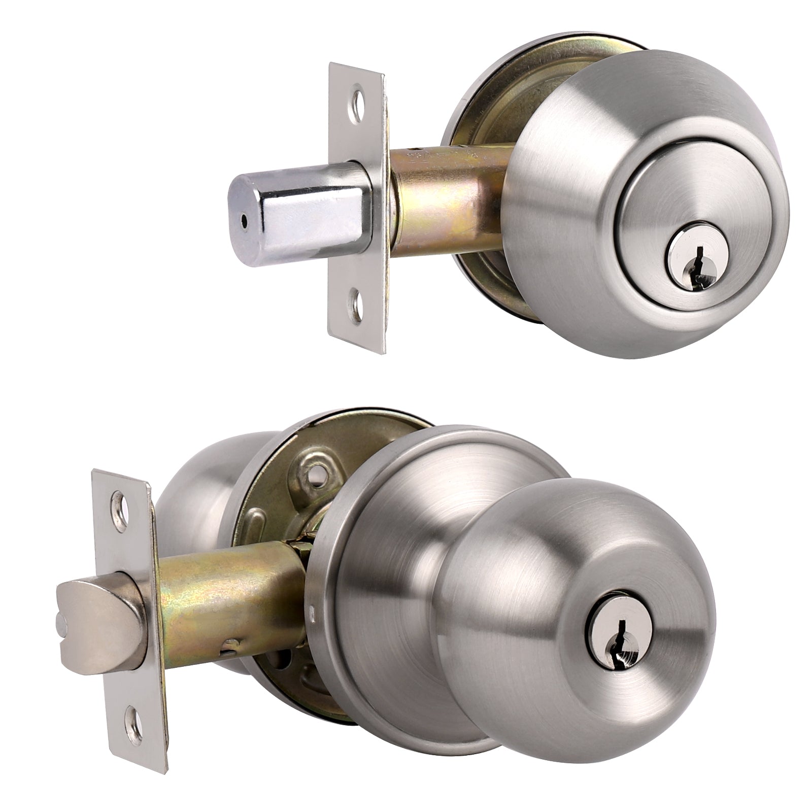 Round Ball Door Knob Lock with Single Cylinder Deadbolt Entry