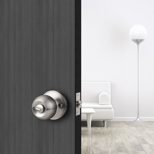 Round Ball Knobs Privacy Door Lock Knob, Satin Nickel Finish DL607SNBK - Probrico