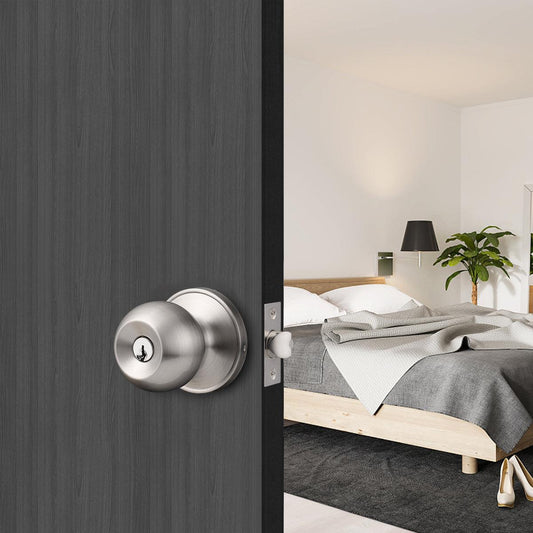 Round Ball Knobs Keyed Entry/Privacy/Passage/Dummy Door Lock Knob, Satin Nickel Finish DL607SN - Probrico