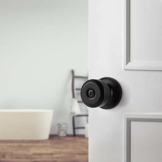 Modern Door Knob Set with Round Rose, Black Privacy Door Lock for Bedroom Bathroom DL610BKBK - Probrico