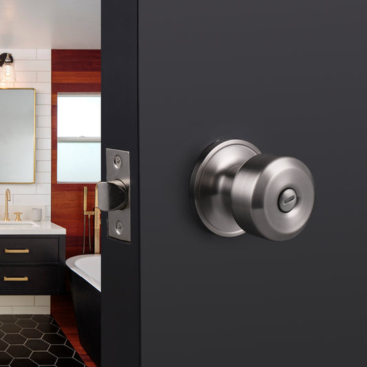 Modern Door Knob Set with Round Rose, Privacy Door Lock in Satin Nickel, DL610SNBK - Probrico