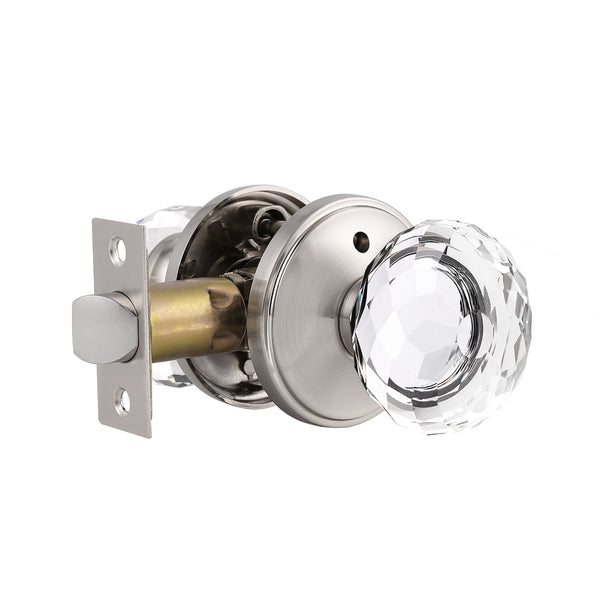 Diamond Crystal Glass Door Knobs with Satin Nickel Round Rosette