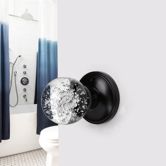 Crystal Glass Door Knobs in Round Ball Style, Passage/Privacy Knob, Black Finish DLC23BOBK - Probrico