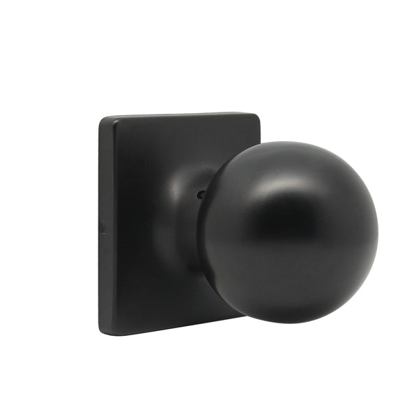 Round Ball Knob With Square Rosette, Interior Passage Door Knobs Black 