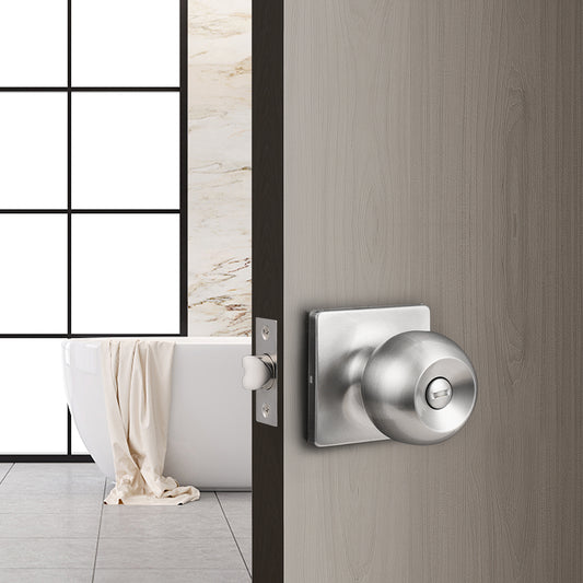 Round Ball Knob with Square Rosette, Interior Privacy Door Knobs Satin Nickel DLS07SNBK - Probrico