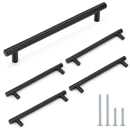 Probrico (5 Pack) 10" Center to Center Black Modern Cabinet Pulls Stainless Steel Cabinet Hardware Bedroom Drawer Pull Kitchen Cabinet T Bar Handle Dresser Pulls - Probrico