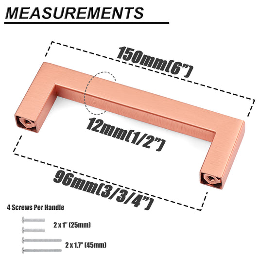 Stainless Steel Square Cabinet Handles and Pulls Rose Gold Finish - Probrico